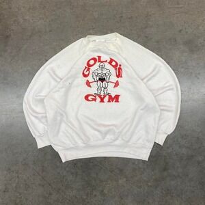 Gold's Gym Crewneck Sweatshirt Rainbow Tag Bodybuilder Logo Vintage 1980s L